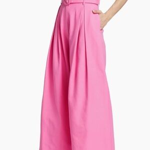 FARM Rio Belted Lyocell and cotton-blend wide-leg pants